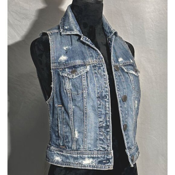 American Eagle Distressed Denim Vest, XS - Picture 3 of 8